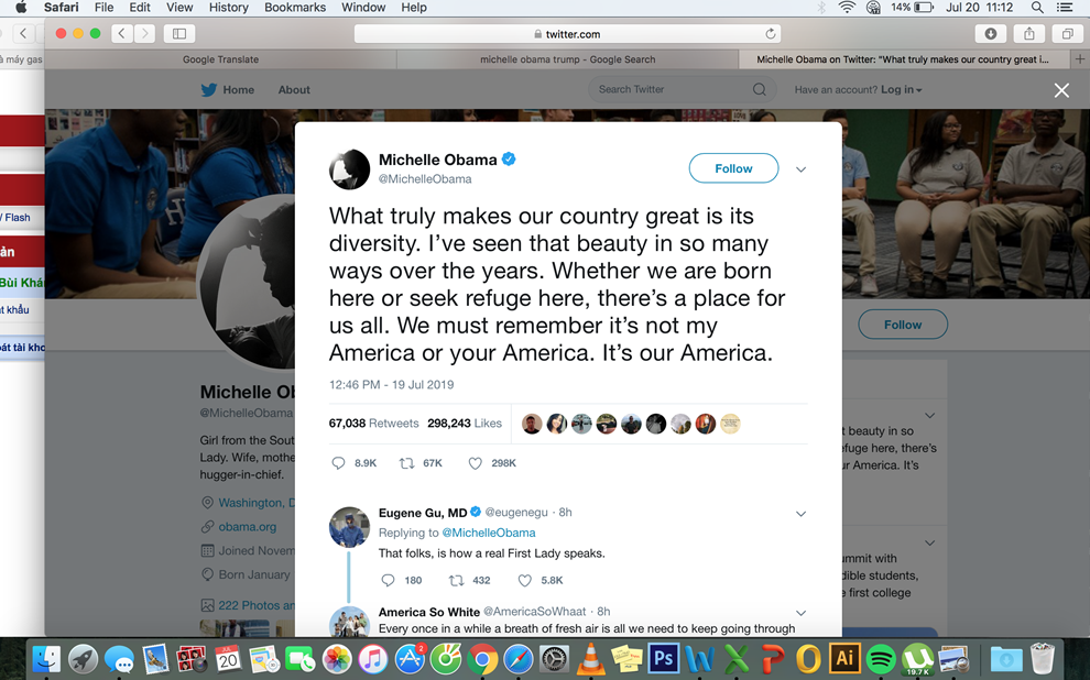 Bà Obama đáp trả phát ngôn của ông Trump về nữ nghị sĩ da màu 